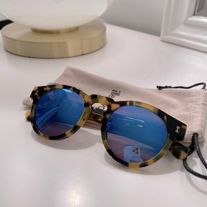 Illesteva Leonard Sunglasses Tortoise Blue Mirror NWT